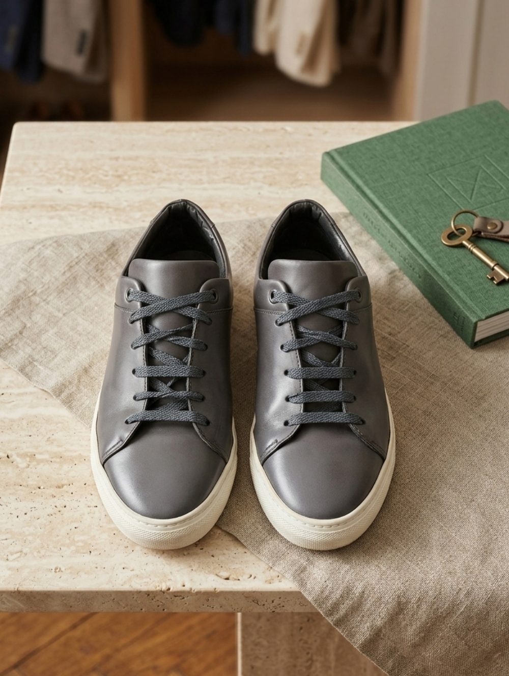 Brother Frère Grey Leather Low Top Sneaker 42 US 9 Made in Portugal Quiet Luxury - Picture 1 of 15